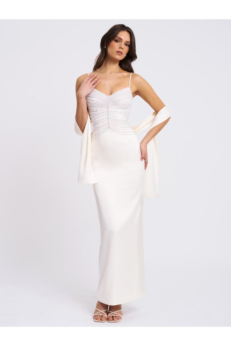 Karmen Top Pencil Slip Gown with Scarf, Alternate, color, off white