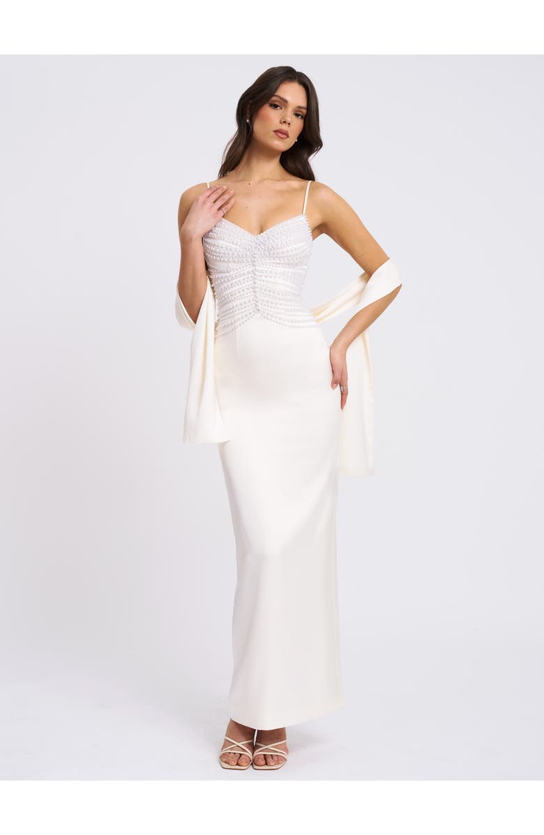 Miss Circle Karmen Top Pencil Slip Gown with Scarf, Alternate, color, Off White