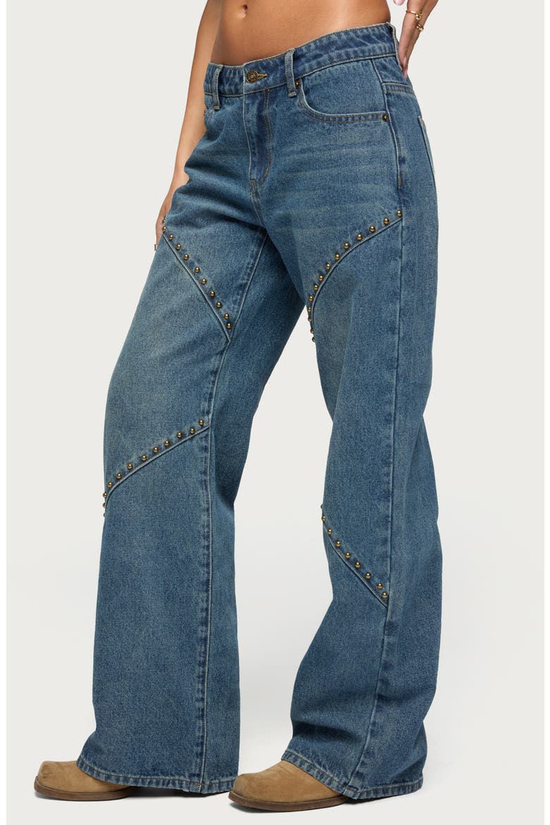 Charla Studded Low Rise Baggy Jeans, Alternate, color, BLUE-WASHED