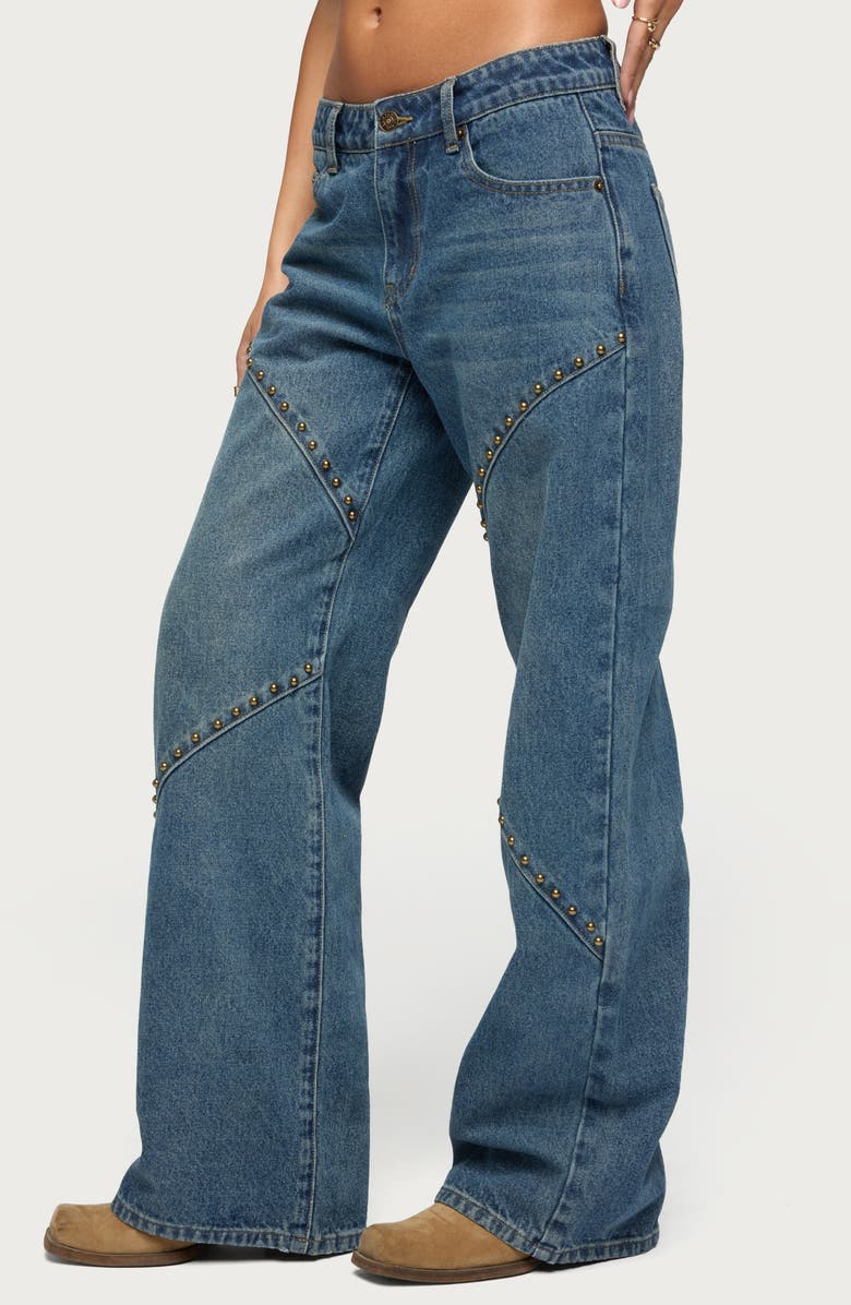 EDIKTED Charla Studded Low Rise Baggy Jeans, Alternate, color, 