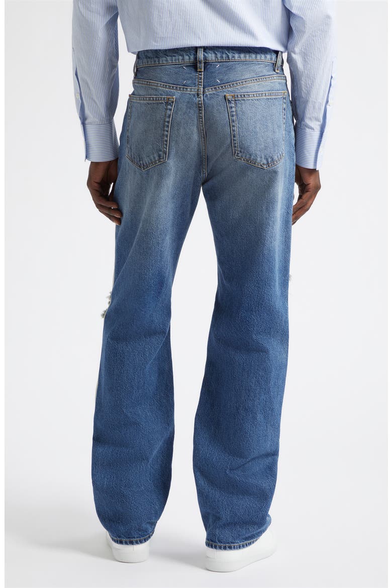 Ripped Patched Panel Straight Leg Jeans, Alternate, color, MEDIUM BLUE