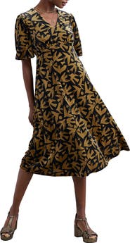 Seasalt Cornwall Hendra Floral Print Puff Sleeve Velvet Dress