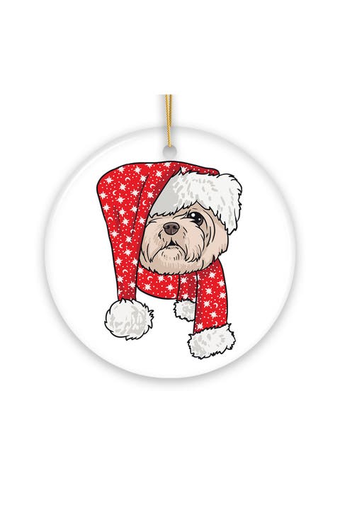 Shih Tzu In Starry Santa Hat And Scarf Ornament