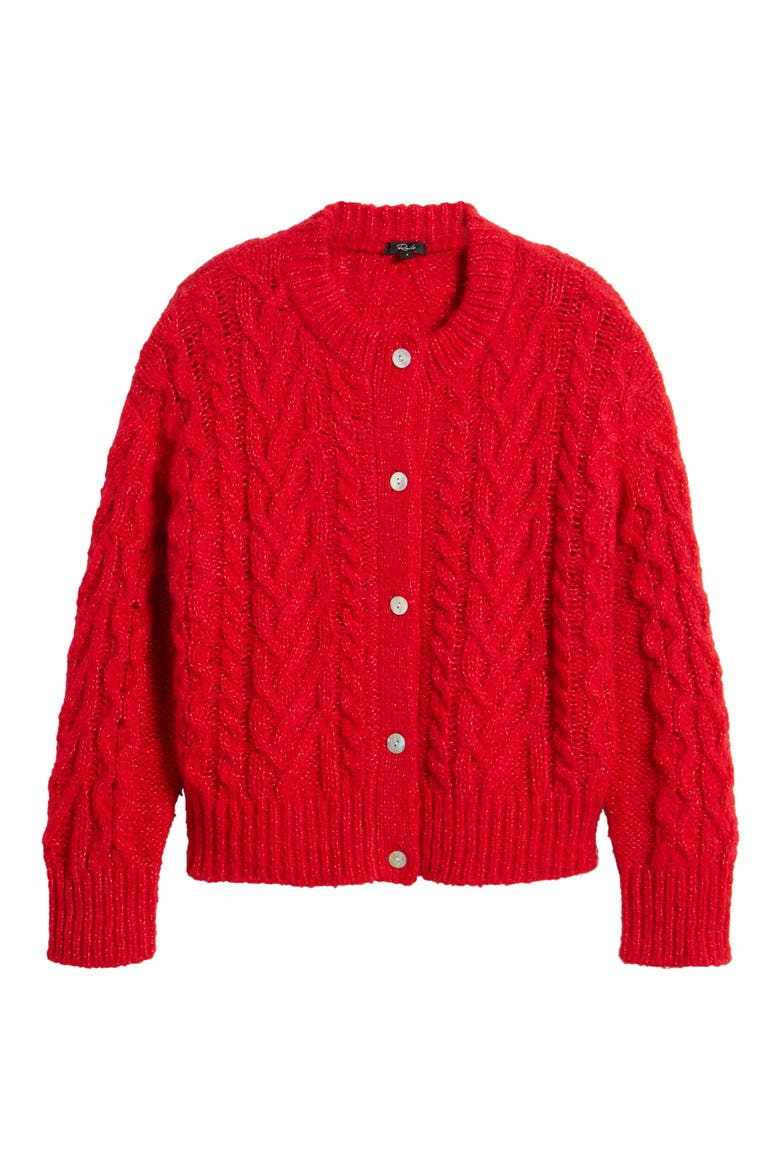 Amelie Cable Wool & Alpaca Blend Cardigan, Alternate, color, SCARLET