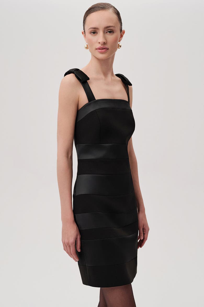 Ribbon Strap Mini Dress, Alternate, color, BLACK