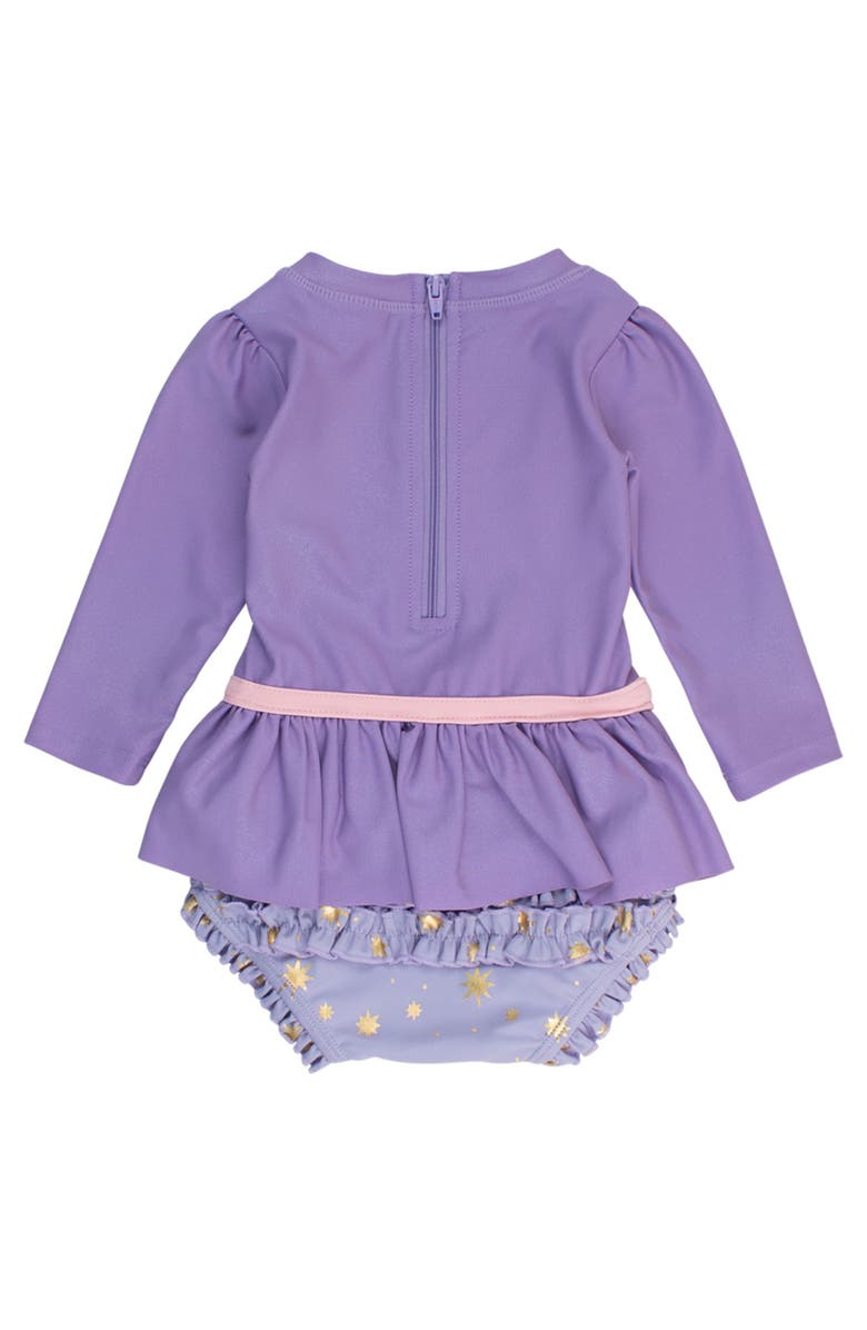 RuffleButts Baby Girls UPF50+ Princess Long Sleeve Bow Skirted One Piece Swimsuit, Alternate, color, Amethyst Princess