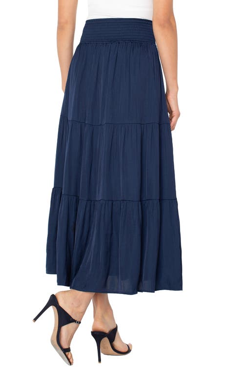 Liverpool Los Angeles Tiered Sateen Maxi Skirt In Blue