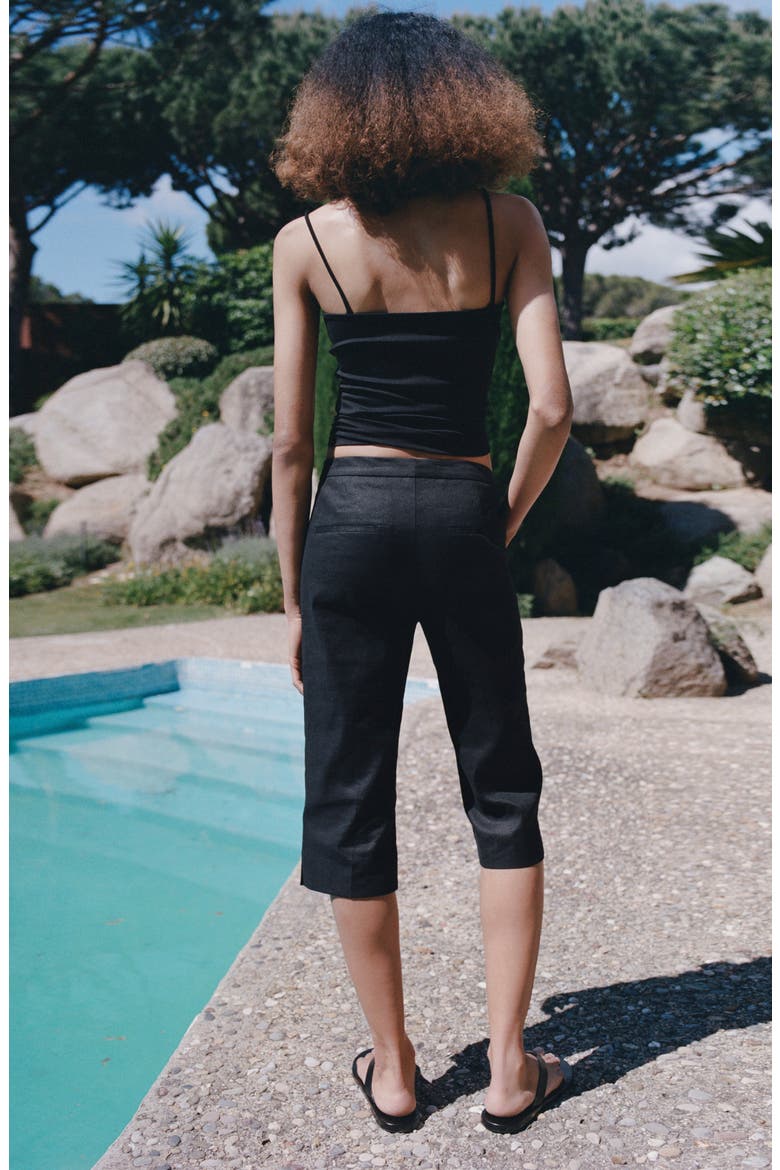 Linen Blend Capri Pants, Alternate, color, BLACK