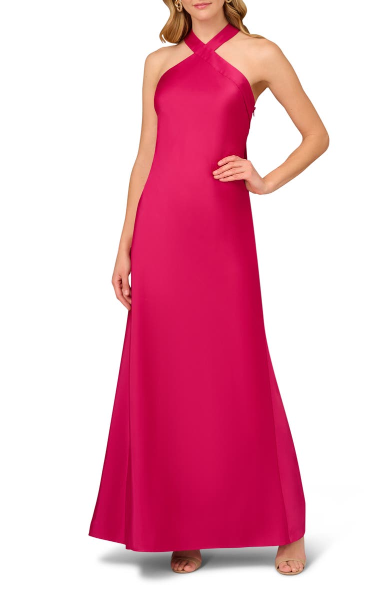 Aidan Mattox by Adrianna Papell Stretch Satin Halter Mermaid Gown, Main, color, 