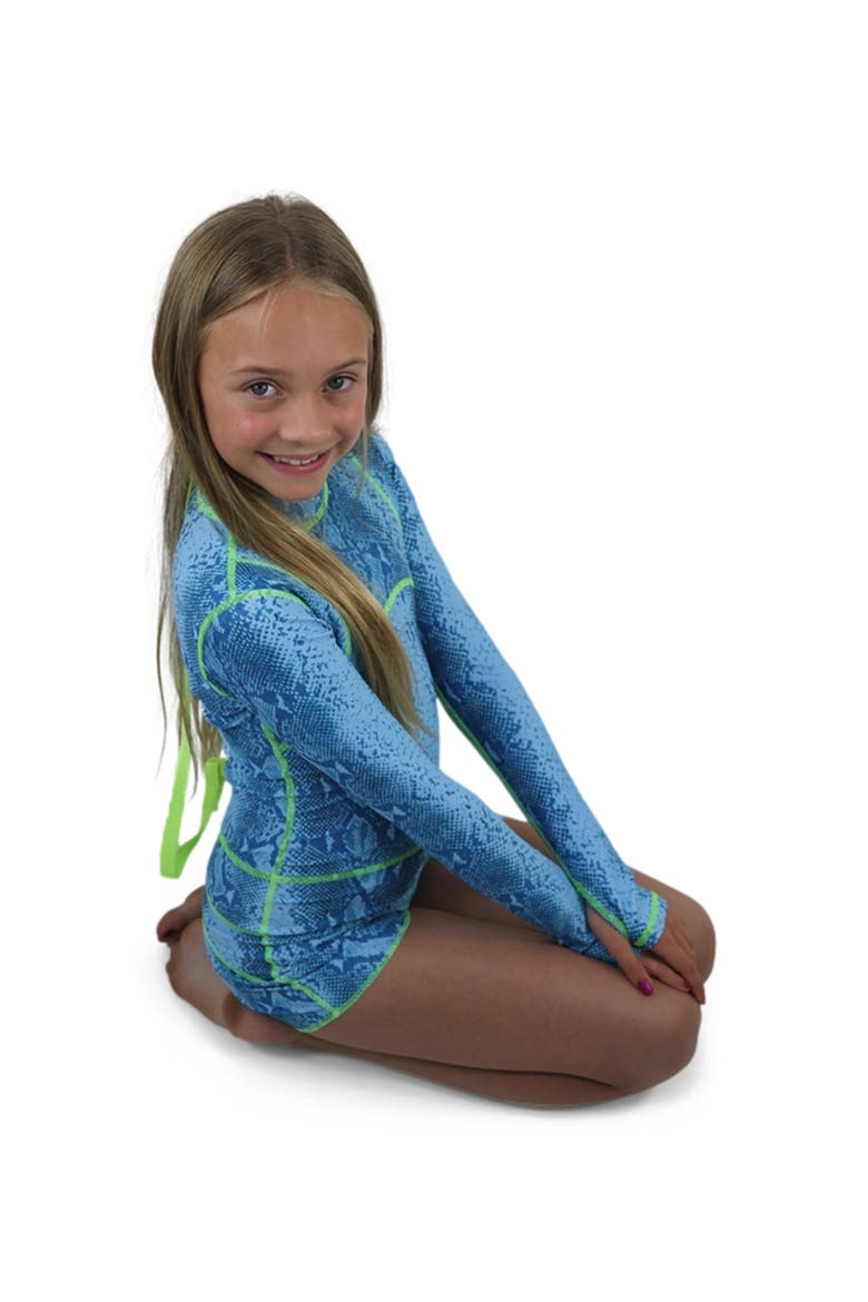 Girls' One-Piece Swimsuit - UPF 50+, Alternate, color, Vibrant Turquoise Blues