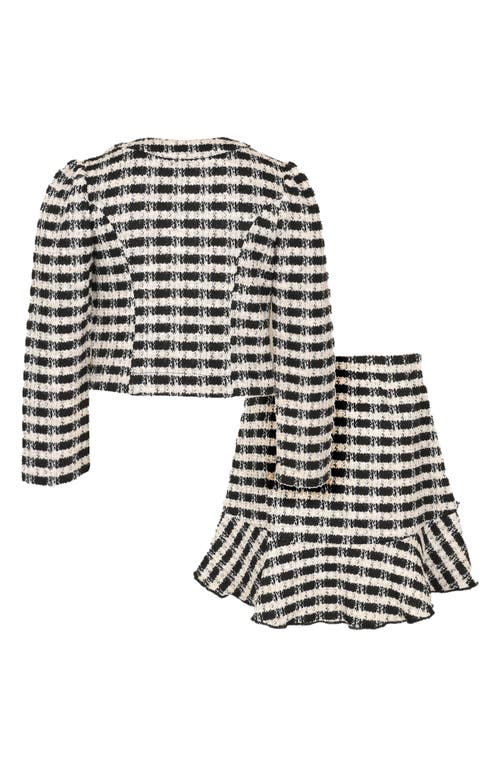 Zunie Kids' Plaid Bouclé Knit Jacket & Skirt Set In Multi