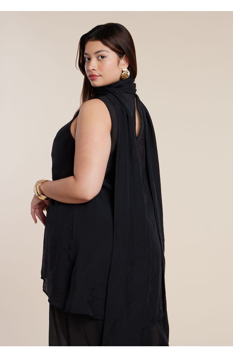 ELOQUII Sheer Neck-Tie Tunic, Alternate, color, Black Onyx