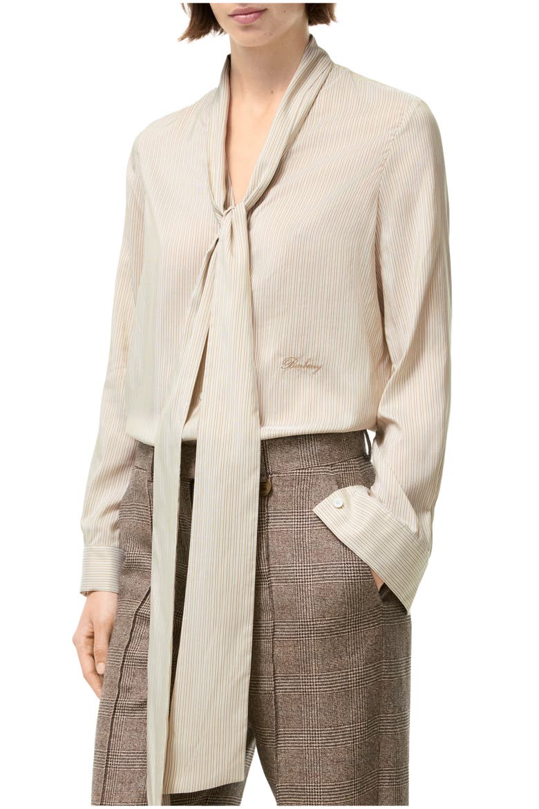 Striped Silk Scarf Blouse, Main, color, Dune beige/chalk white