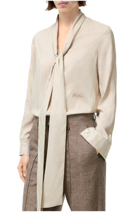 Striped Silk Scarf Blouse