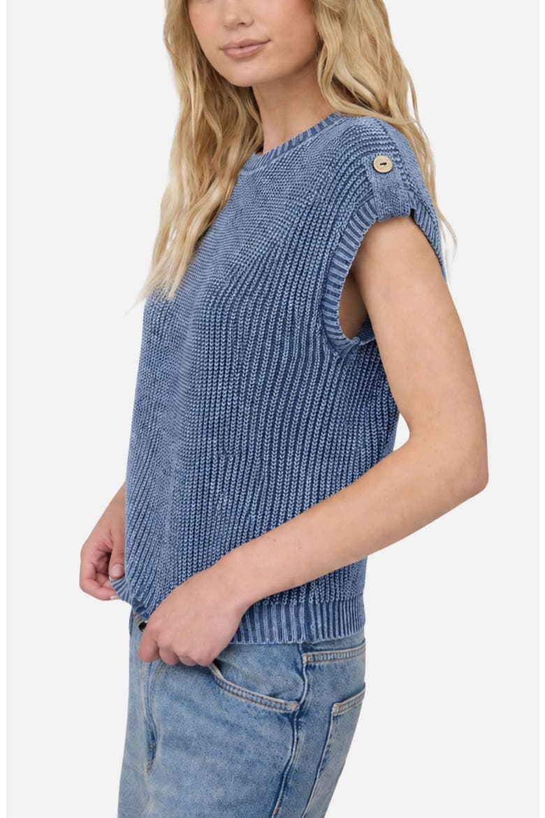 Acid Wash Button Embellished Rib Sweater, Alternate, color, INDIGO