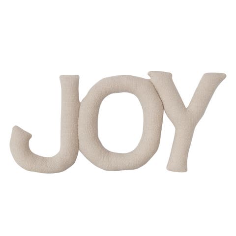 Woven Cotton Slub "joy" Shaped Pillow, Natural