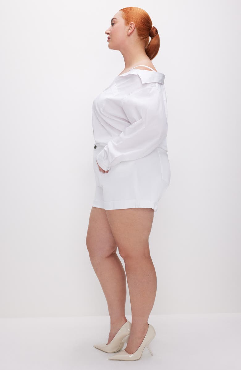 Good American Good Girlfriend Raw Hem Mid Rise Denim Shorts, Alternate, color,