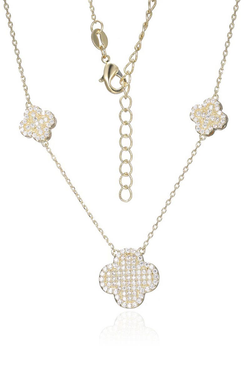 FZN Cubic Zirconia Clover Necklace, Main, color, Yellow Gold
