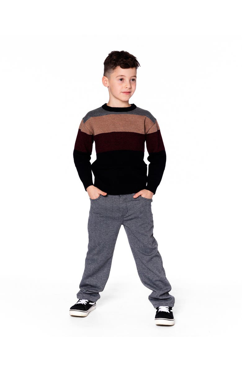 Deux par Deux Color Block Knit Sweater, Main, color, Grey, Red, Beige And Black