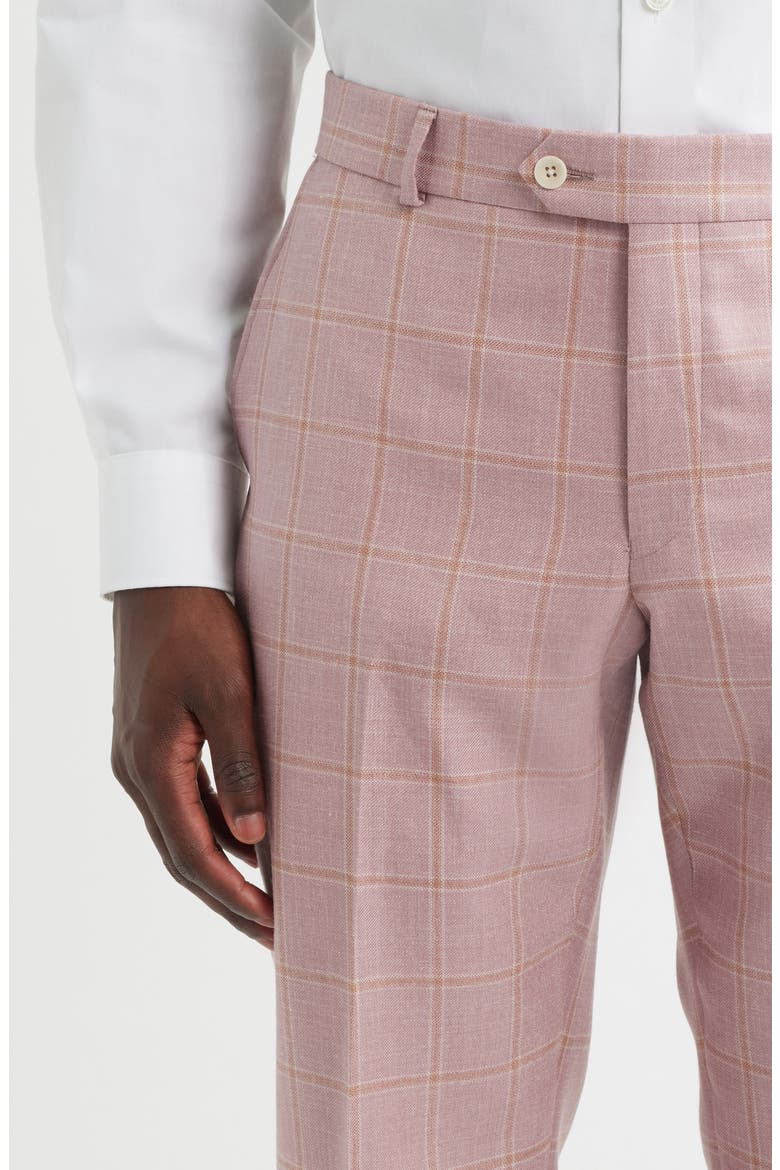 Flat Front Check Wool & Linen Blend Dress Pants, Alternate, color, PINK