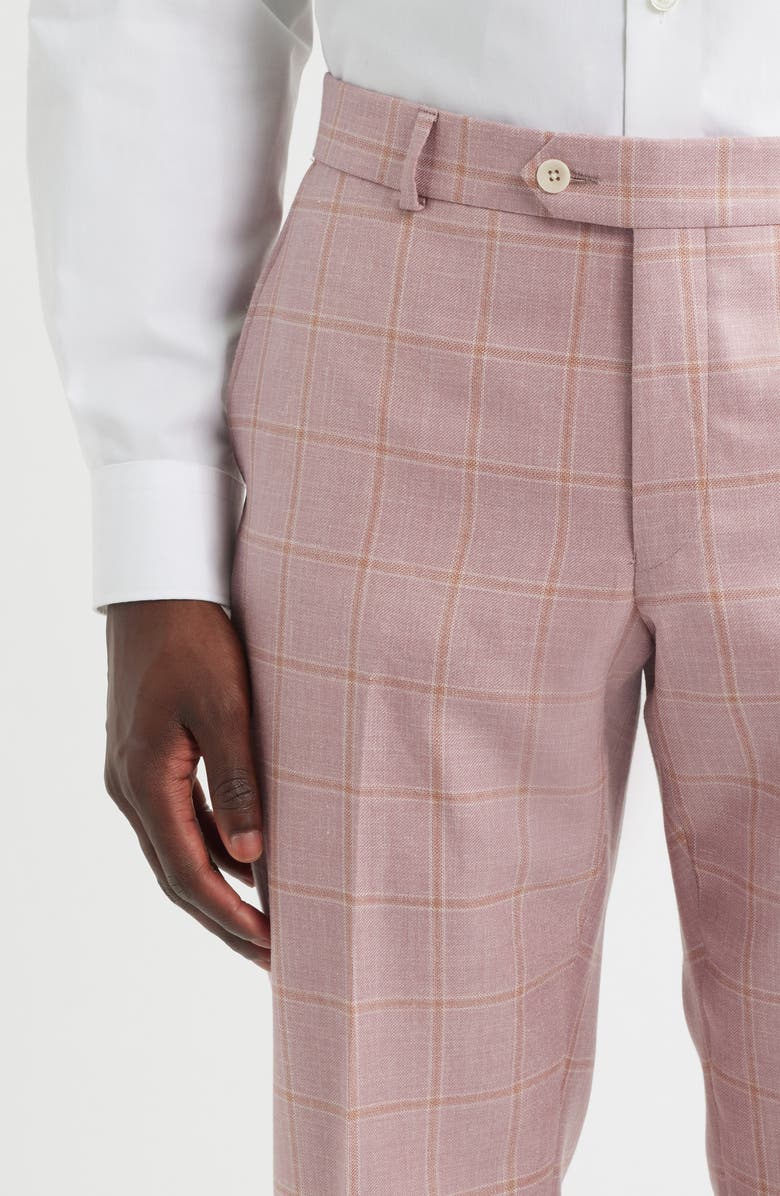 Berle Flat Front Check Wool & Linen Blend Dress Pants, Alternate, color, Pink
