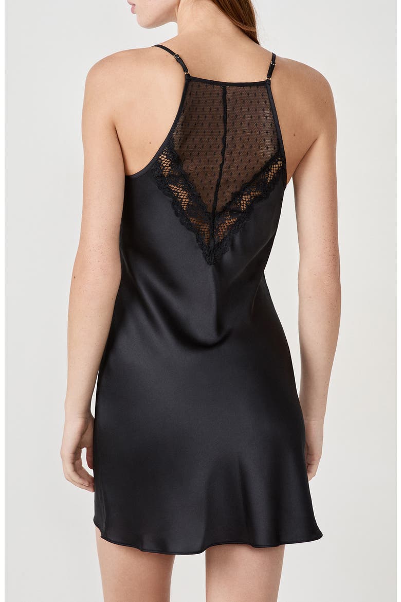 Attitude Nuisette Satin Chemise, Alternate, color, BLACK