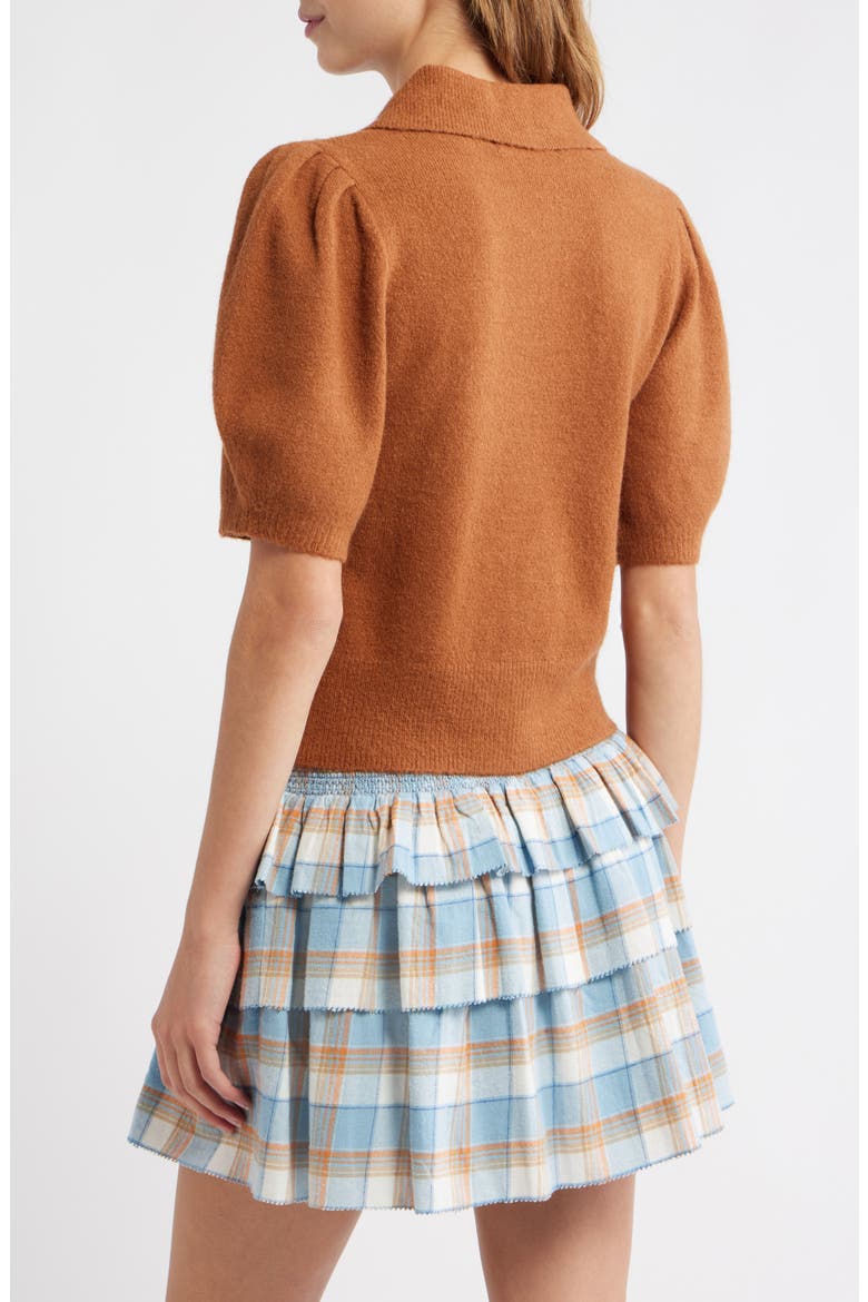 Eloise Short Sleeve Cardigan, Alternate, color, CARAMEL