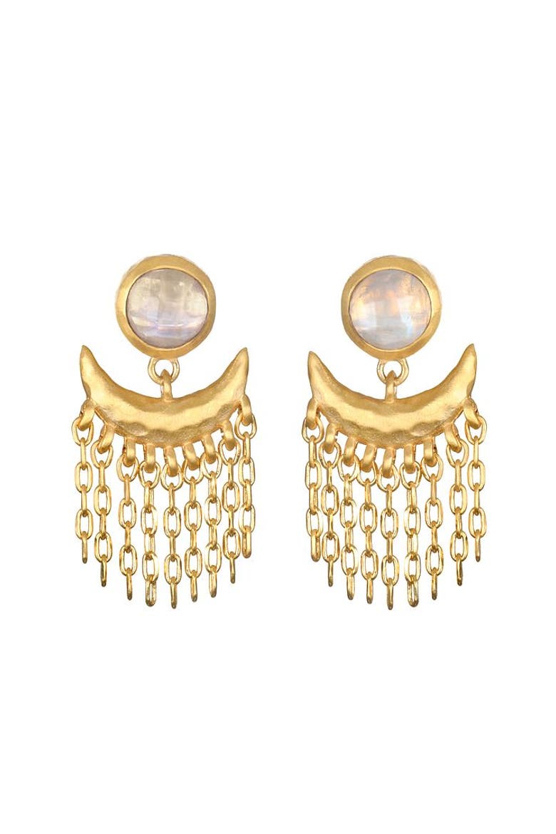 Scattering Stardust Moonstone Fringe Stud Drop Earrings, Main, color, Gold