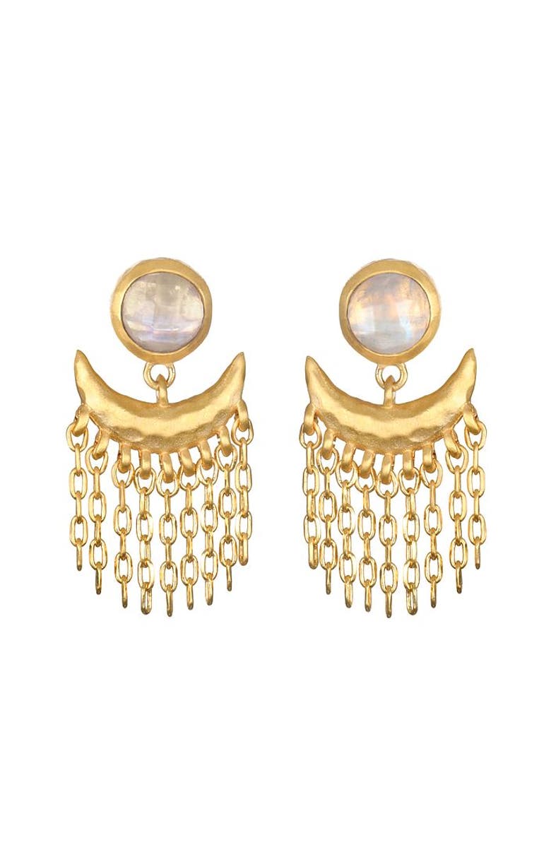 Satya Jewelry Scattering Stardust Moonstone Fringe Stud Drop Earrings, Main, color, Gold
