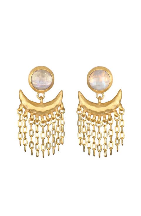 Scattering Stardust Moonstone Fringe Stud Drop Earrings