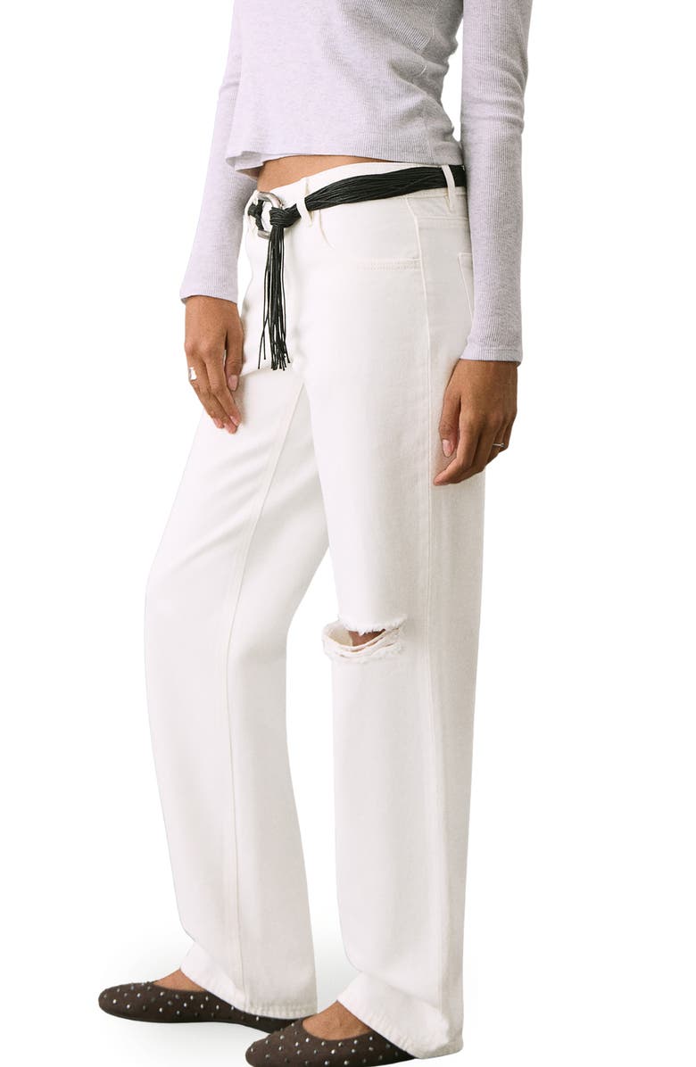 MANGO TEEN Ripped Low Rise Straight Leg Jeans, Alternate, color, Off White