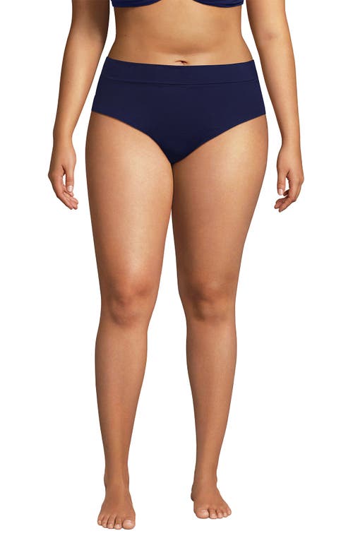 Lands' End Plus Size Pinchless High Waisted Bikini Bottoms In Deep Sea Navy