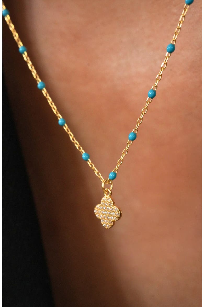 Enamel Pavé Clover Pendant Necklace, Alternate, color, GOLD