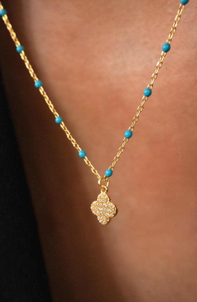 Argento Vivo Sterling Silver Enamel Pavé Clover Pendant Necklace, Alternate, color, Gold