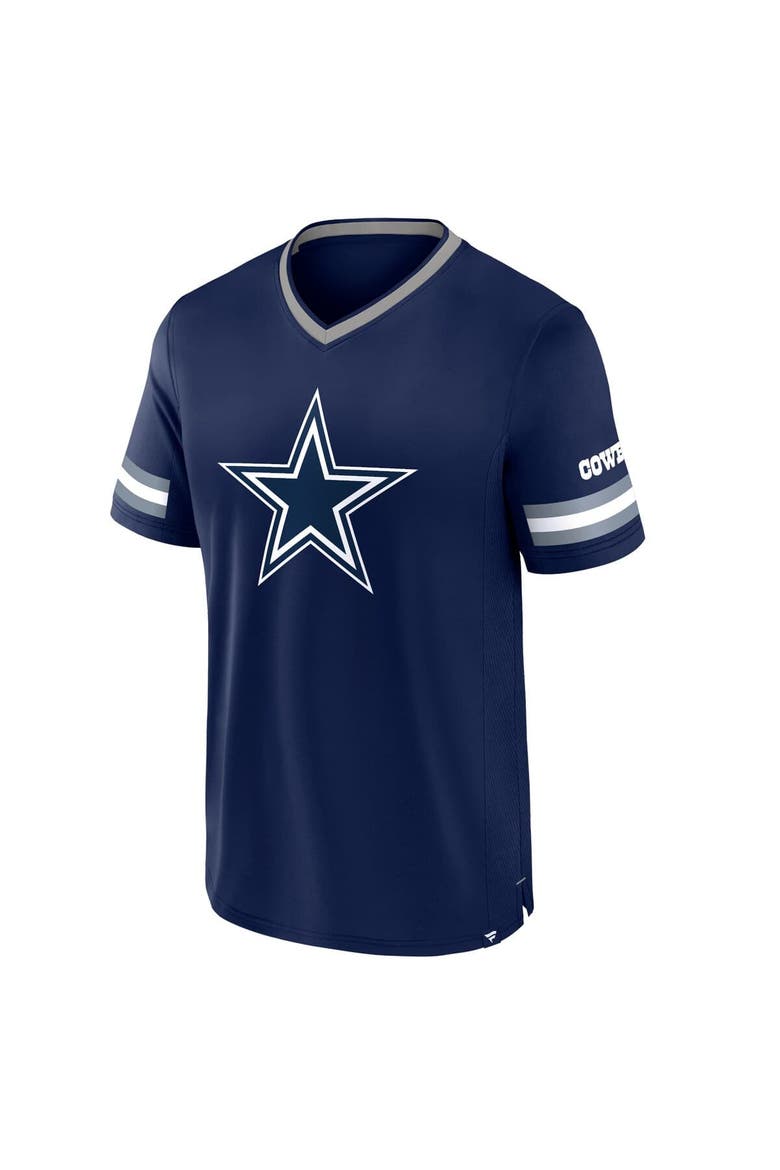 Men's Fanatics Navy Dallas Cowboys Stripe Stacking V-Neck T-Shirt, Alternate, color, Navy