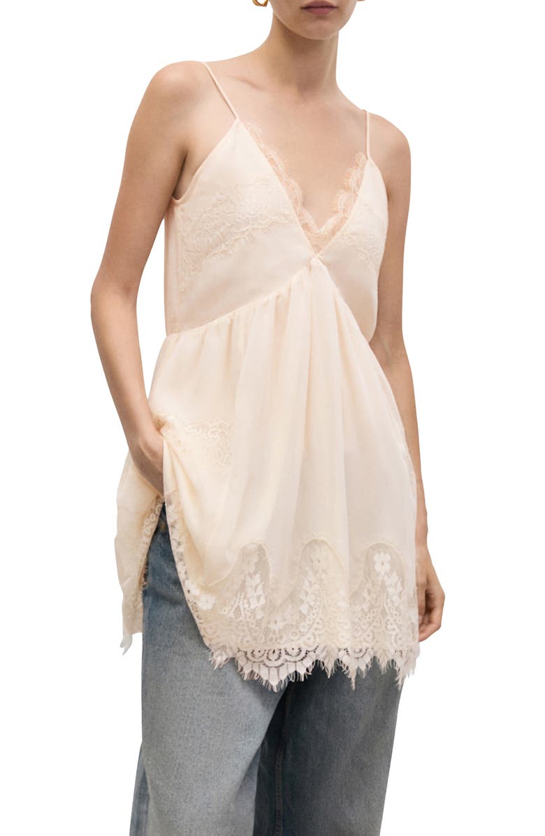 MANGO Lace Trim Minidress, Main, color, Beige