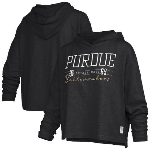 Women's Pressbox Black Purdue Boilermakers Castillo Slub Waist Length Long Sleeve Hooded T-Shirt