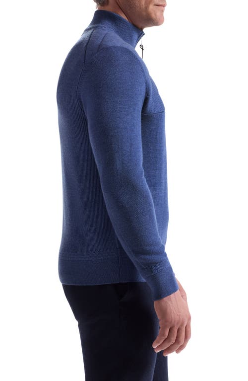 Bugatchi Merino Wool Quarter Zip Polo Sweater In Blue