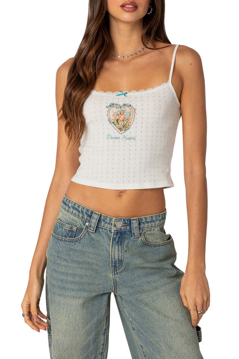 Divine Hearts Pointelle Crop Camisole, Main, color, WHITE