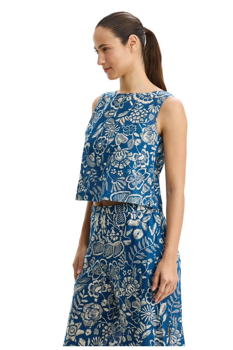 Garden Mist Linen High Neck Top Cover-Up, Alternate, color, Denim