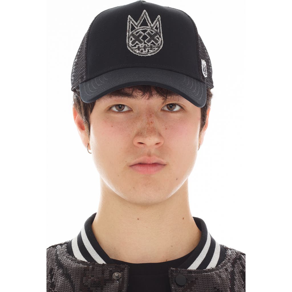 Cult Of Individuality Sequins Logo Trucker Hat In Blue