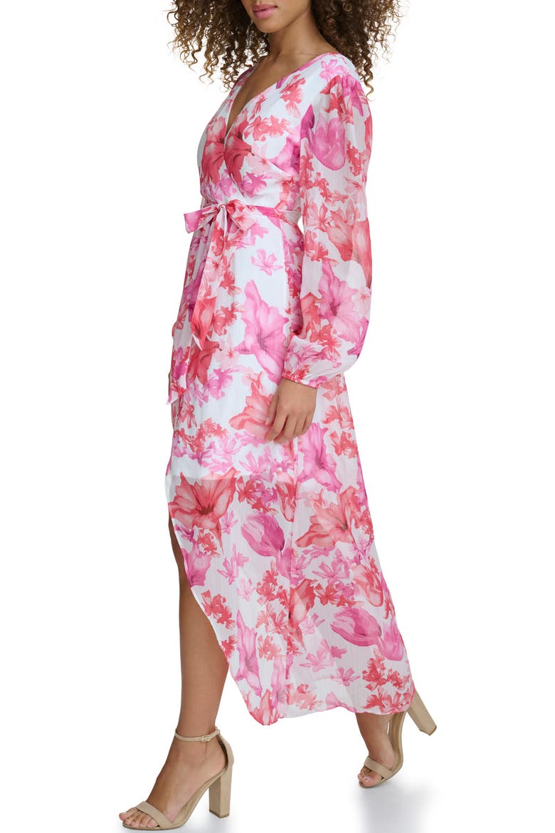 Long Sleeve Floral Faux Wrap Dress, Alternate, color, WHITE MULTI