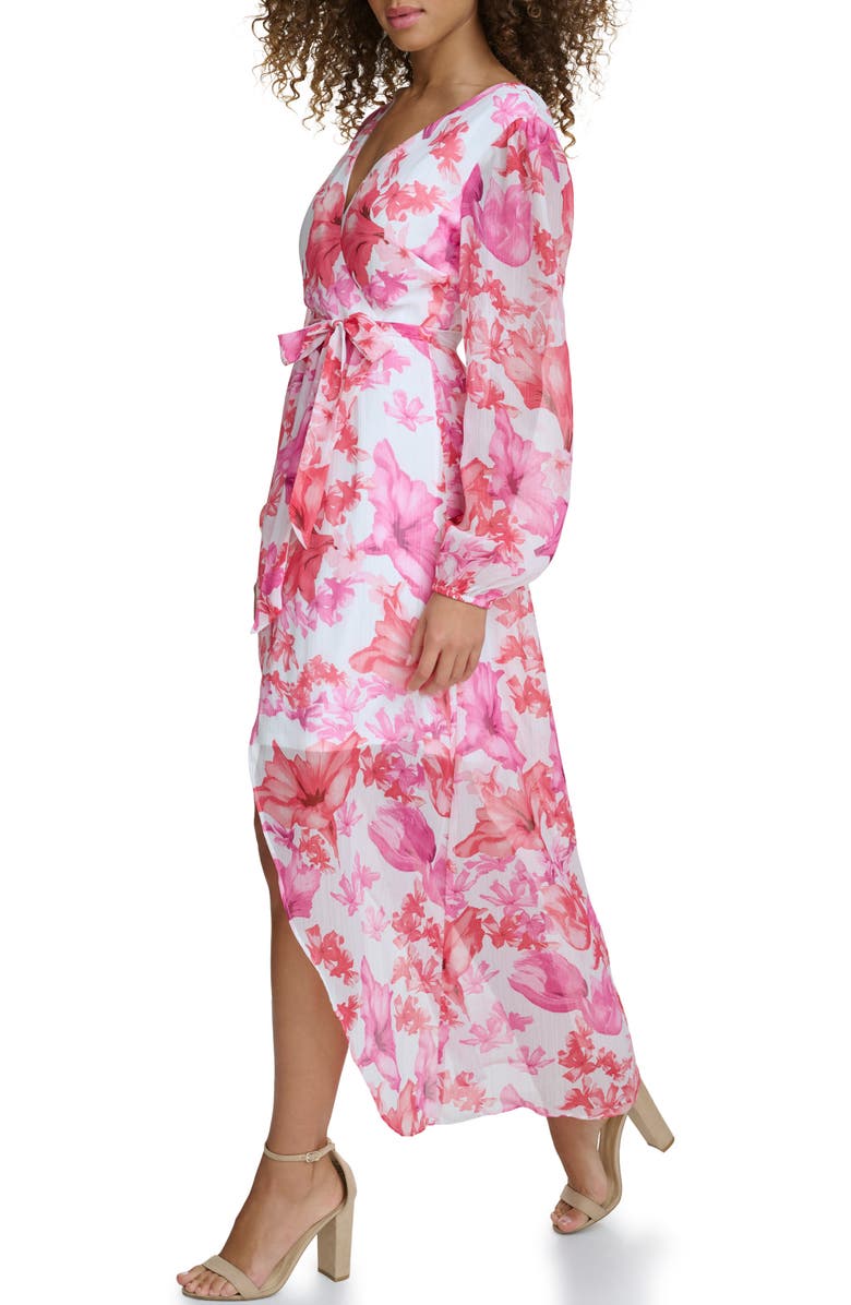 Siena Long Sleeve Floral Faux Wrap Dress, Alternate, color, White Multi