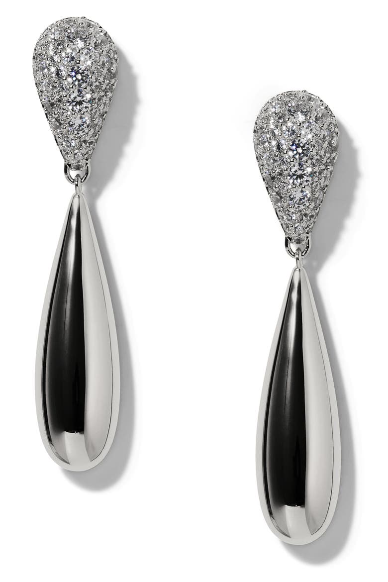 Pisa Pavé Drop Earrings, Main, color, RHODIUM