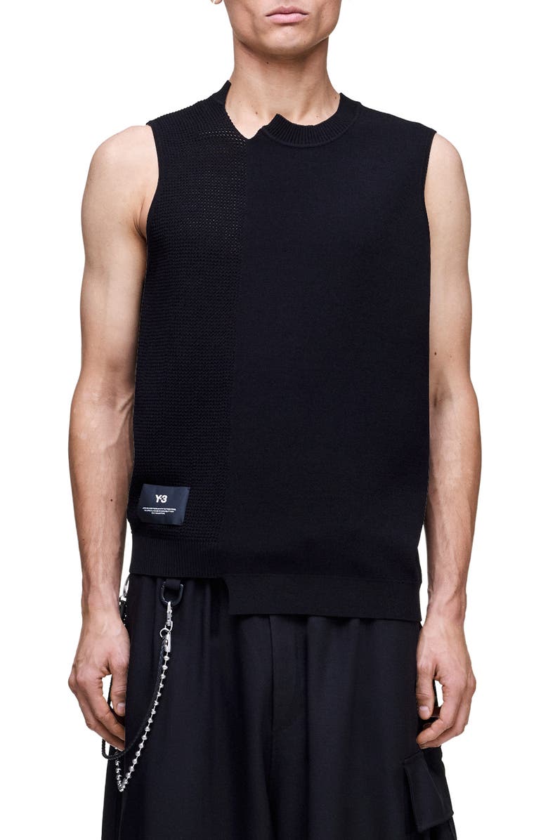 Y-3 GFX 3-Stripes Decconstructed Sweater Vest, Main, color, Black