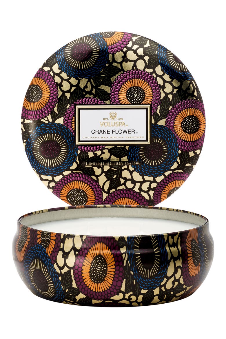 Japonica Crane Flower Three-Wick Decorative Tin Candle, Alternate, color, CRANE FLOWER