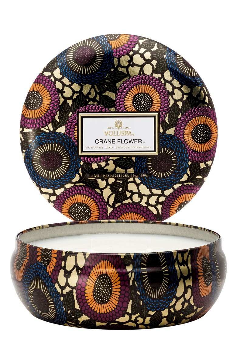 Voluspa Japonica Crane Flower Three-Wick Decorative Tin Candle, Alternate, color,