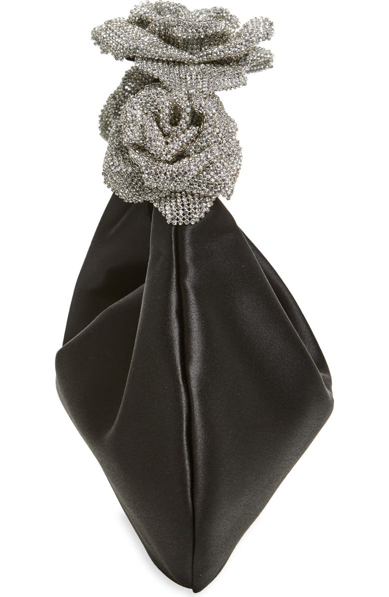 L’alingi Crystal Handle Satin Hobo Bag, Alternate, color,