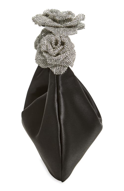 L'alingi Crystal Handle Satin Hobo Bag In Black