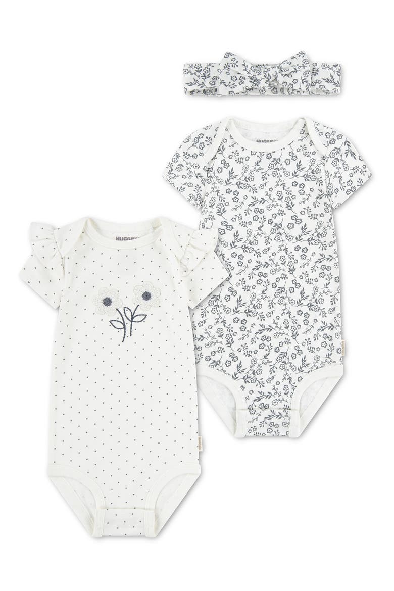 Pack of 2 Bodysuits & Headband Set, Main, color, HUGGIES SNOW WHITE